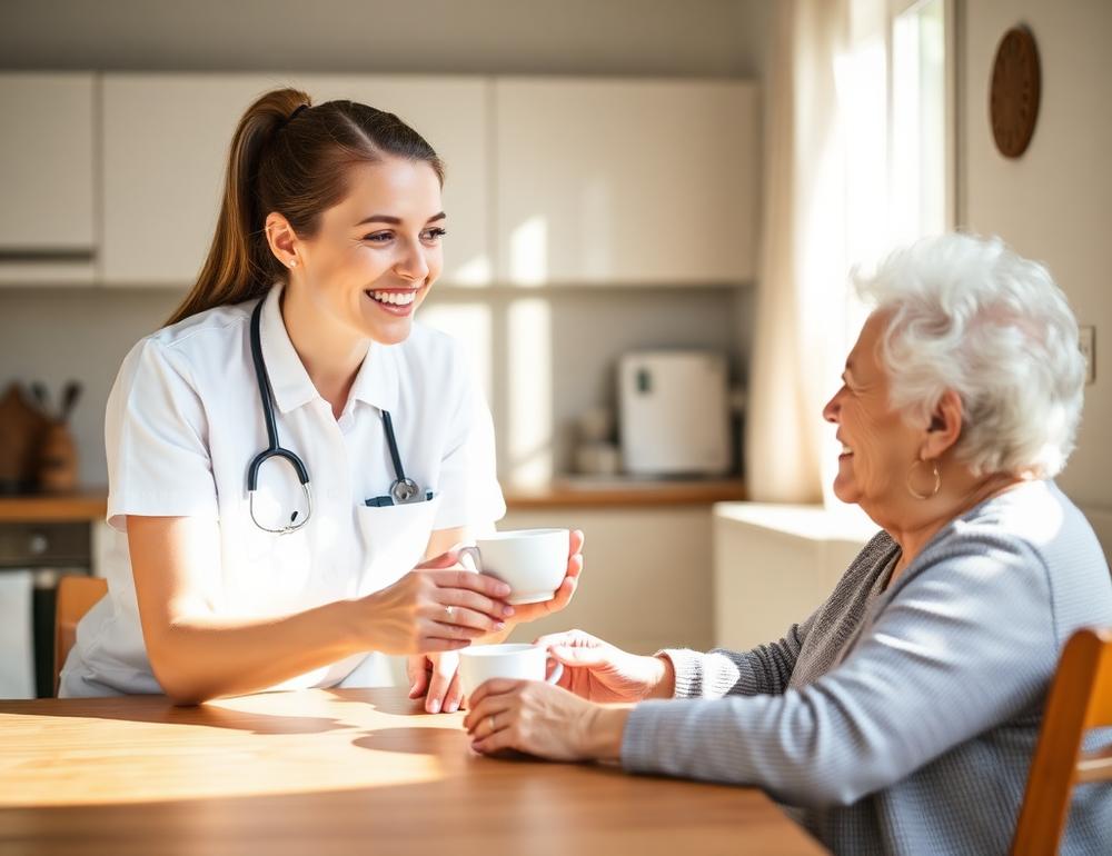Older adult and companion during companions & homemakers at home